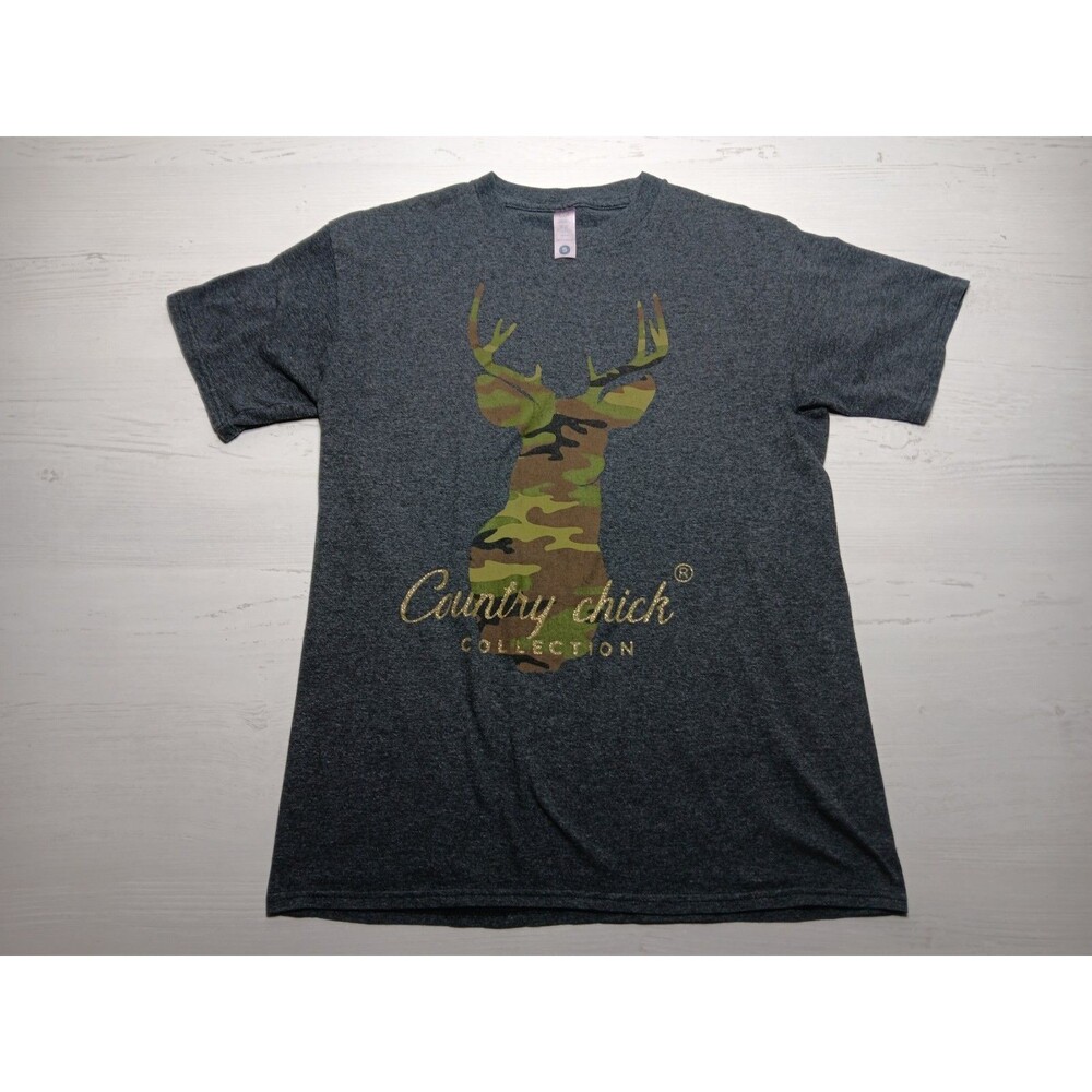 Country Chick “Country Chick Collection” Gray T-Shirt Sz Small Camo Buck Hunting